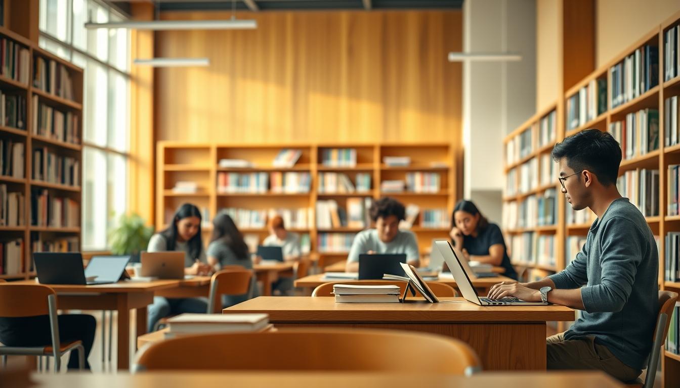 Students studying together in modern classroom